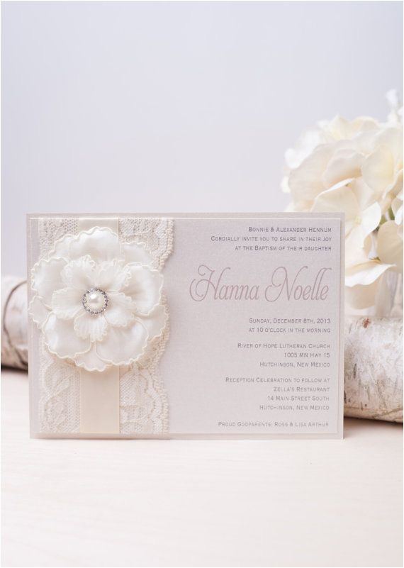 Unique Invitation for Baptism Hanna Ivory Pearl Lace Baptism Invitation Unique Flower Unique Invitation for Baptism Hanna Ivory Pearl Lace Baptism Invitation Unique Flower