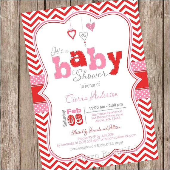 Valentine S Day Baby Shower Invitations Valentine S Day Baby Shower Invitation Pink Red