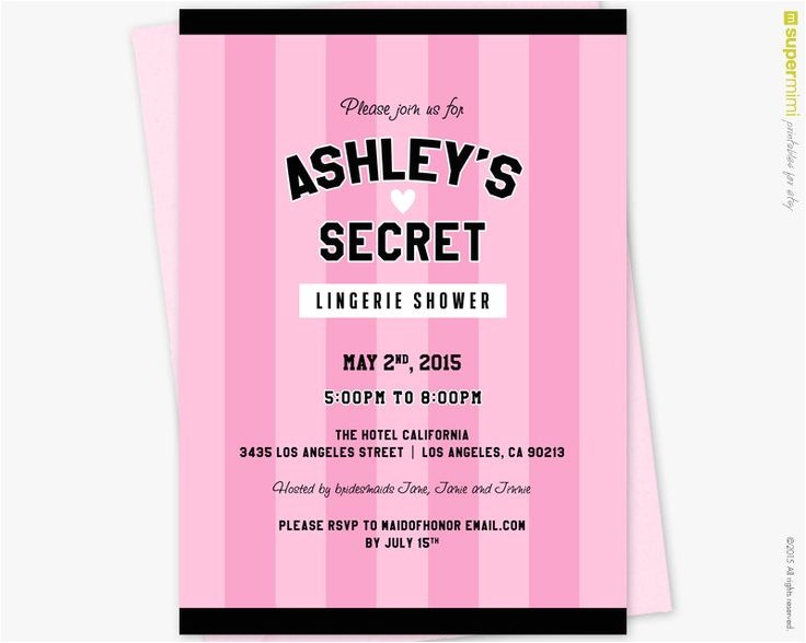 Victoria Secret themed Bridal Shower Invitations Victorias Secret Pink Black theme Lingerie Bridal Shower