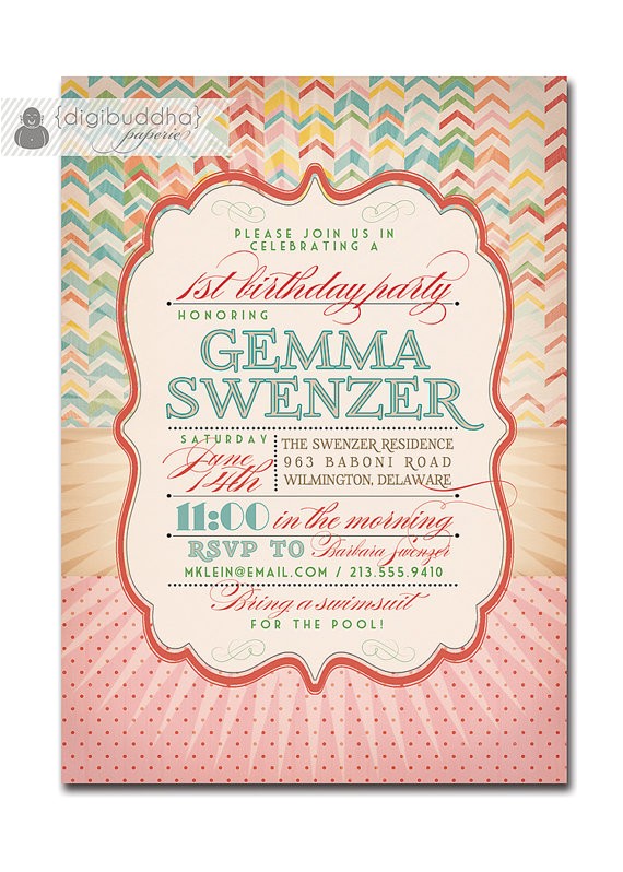 Vintage 1st Birthday Party Invitations 1st First Birthday Invitation Modern Vintage Rainbow