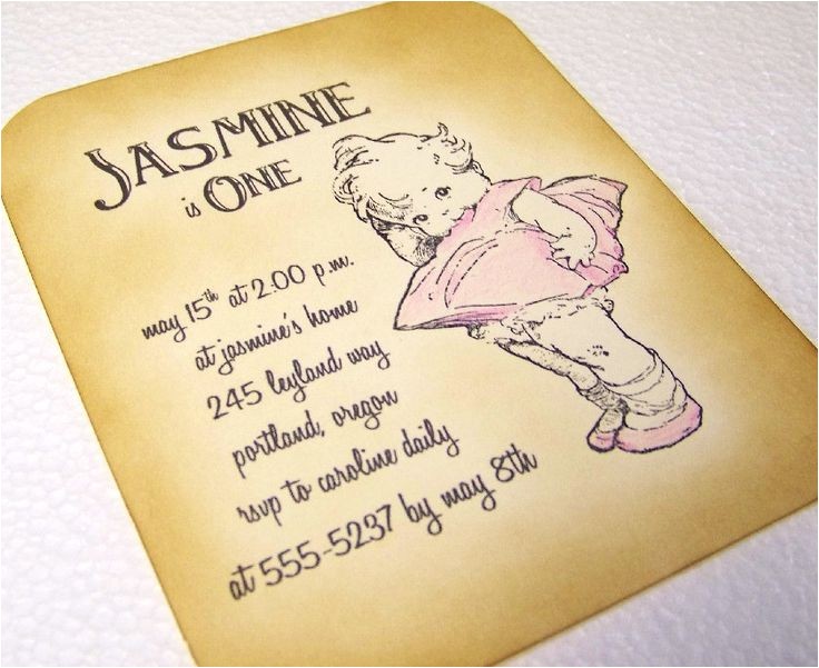 Vintage 1st Birthday Party Invitations First Birthday Invitations Baby Girl Retro Vintage