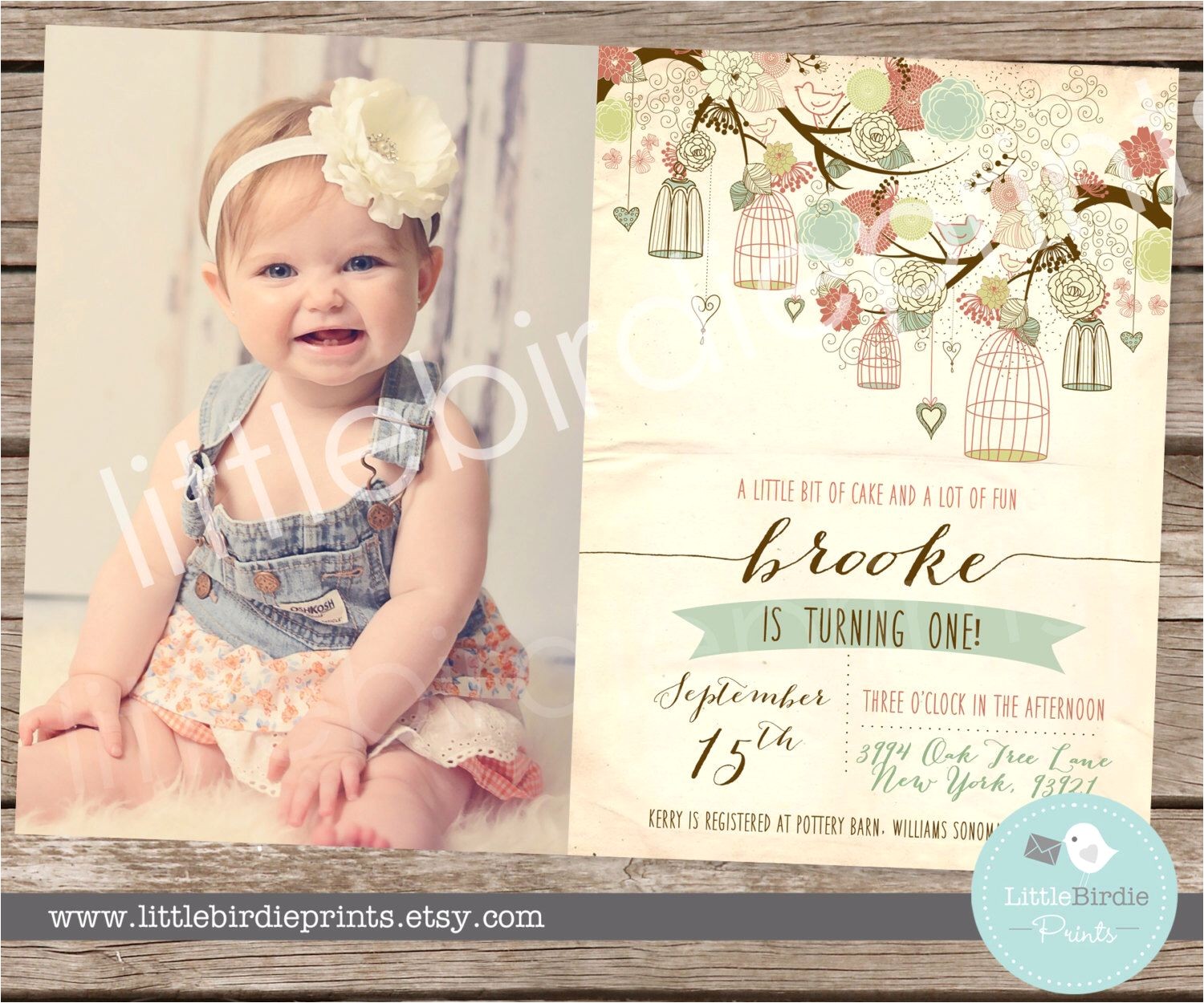 Vintage 1st Birthday Party Invitations Rustic Birthday Invitation Bird Cage Birdcage Birthday