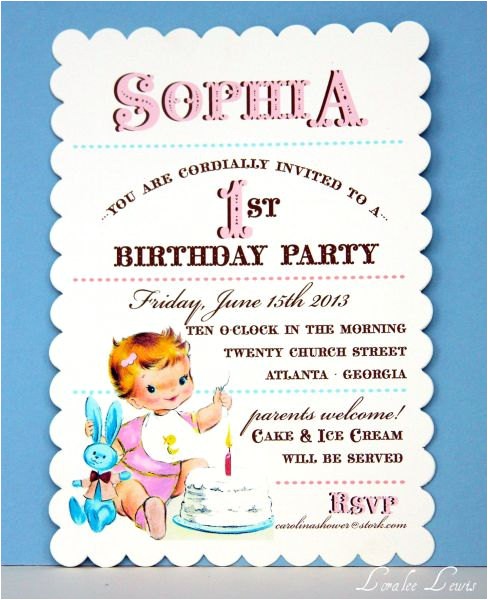 Vintage 1st Birthday Party Invitations Vintage First Birthday Girl Invitations by Loralee Lewis