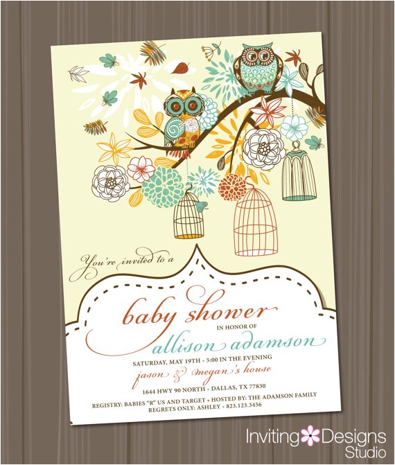 Vintage Owl Baby Shower Invitations Owl Baby Shower Invitation Birdcage Retro Vintage Birds
