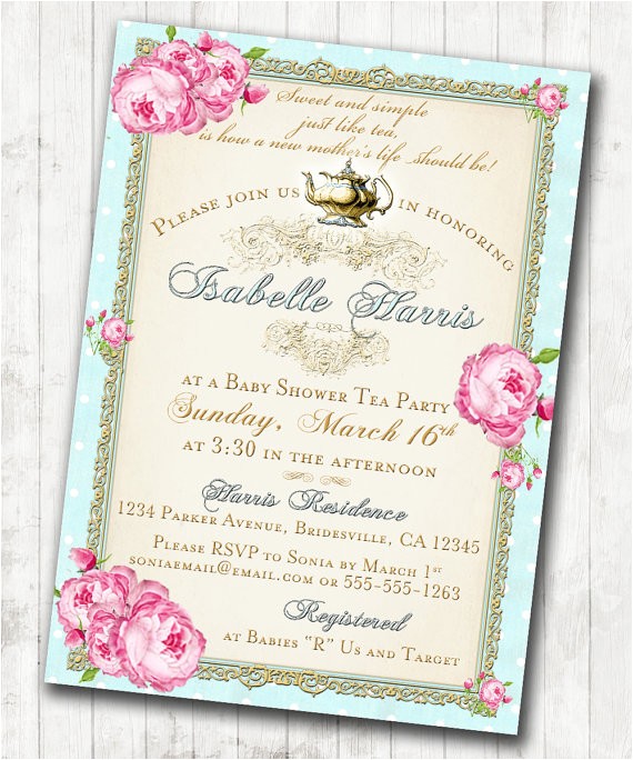 Vintage Tea Party Baby Shower Invites Baby Shower Invitation Diy Tea Party Baby Shower Invitations