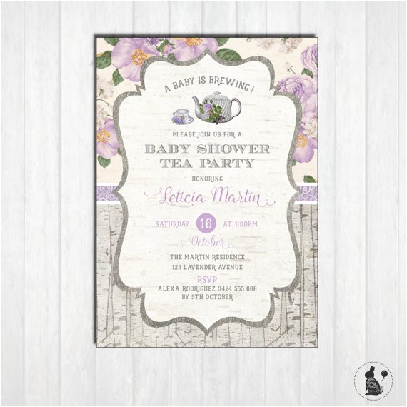 Vintage Tea Party Baby Shower Invites Lavender Baby Shower Tea Party Invitation Rustic Vintage