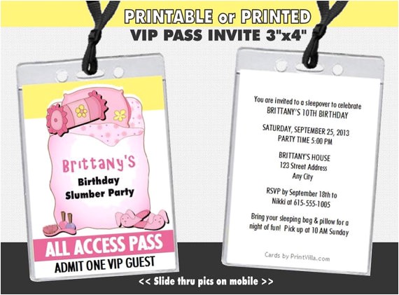 Vip Pass Birthday Invitations Free Slumber Party Vip Pass Invitation Printable by Vip Pass Birthday Invitations Free Slumber Party Vip Pass Invitation Printable by