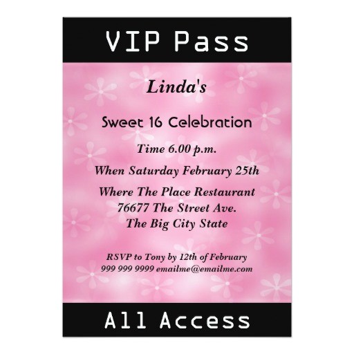 Vip Pass Birthday Invitations Free Vip Pass Sweet 16 Birthday Party Pink 5×7 Paper Invitation Vip Pass Birthday Invitations Free Vip Pass Sweet 16 Birthday Party Pink 5×7 Paper Invitation