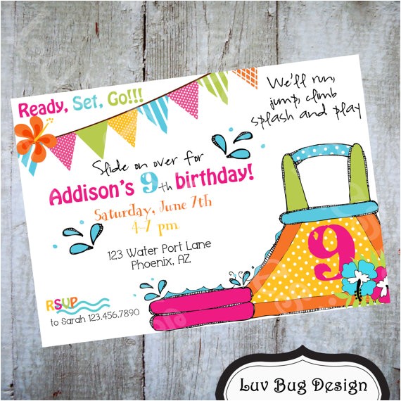 Water Slide Birthday Party Invitations Water Slide Luau Birthday Invitation Printable by Luvbugdesign