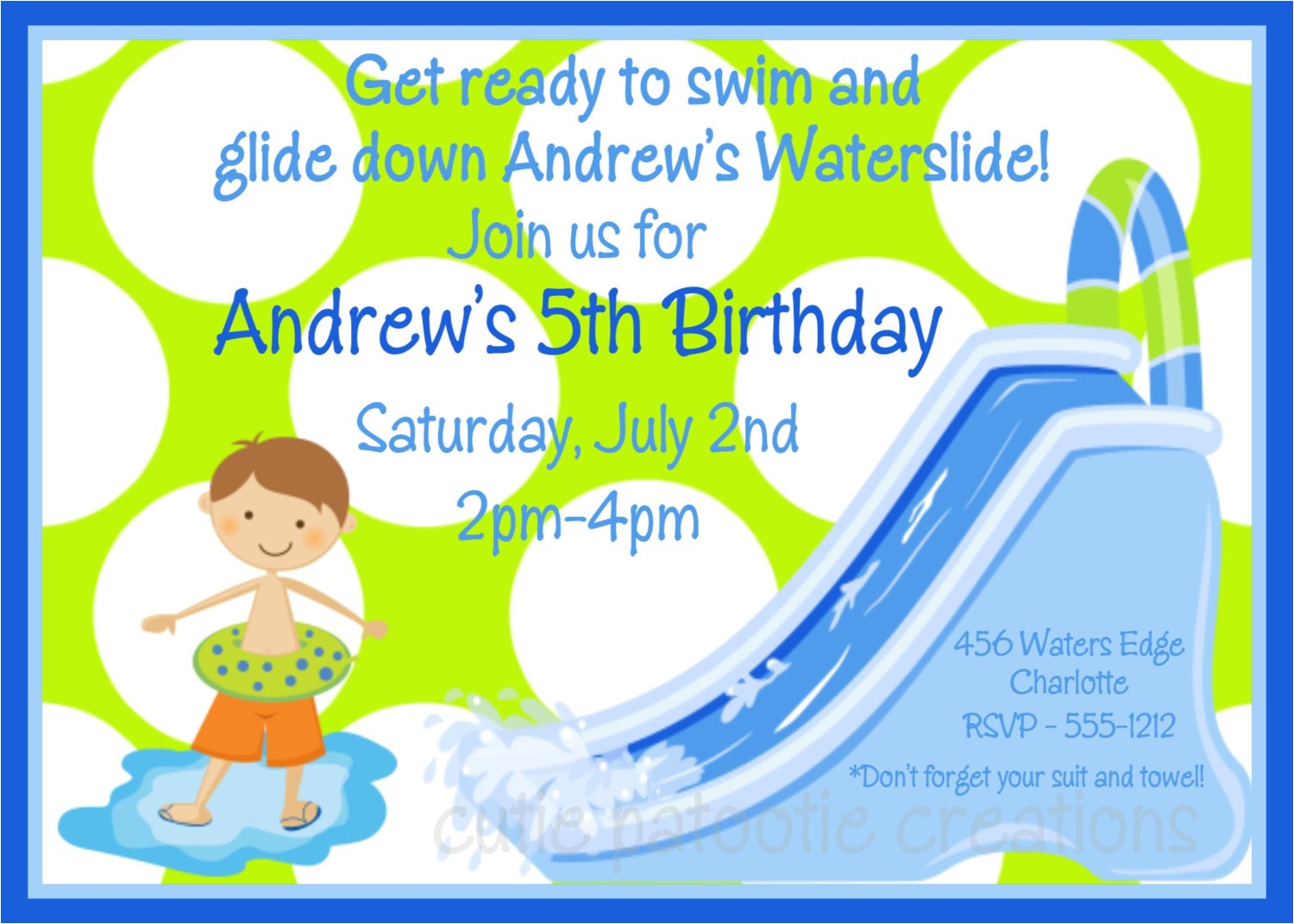 Water Slide Birthday Party Invitations Waterslide Birthday Invitation Waterslide Birthday Party