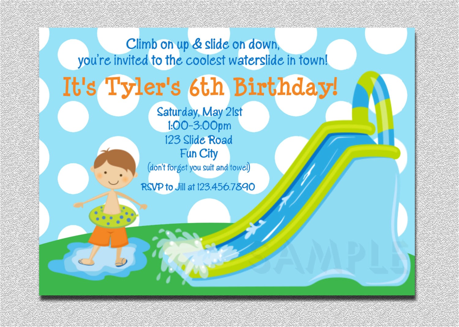 Water Slide Birthday Party Invitations Waterslide Birthday Invitations Water Slide Birthday Party