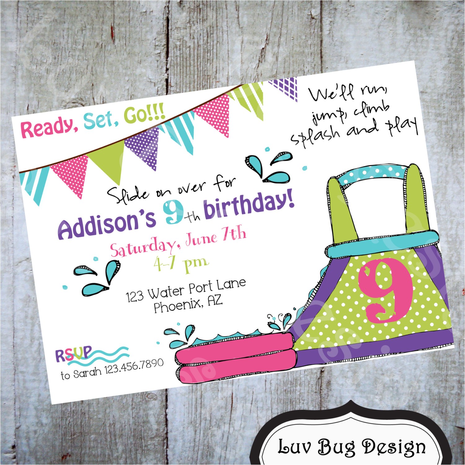 Water Slide Party Invitations Wording Water Slide Birthday Invitation Printable Party by