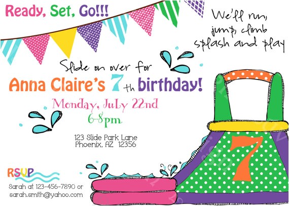 Water Slide Party Invitations Wording Water Slide Birthday Party Invite Printable Party by