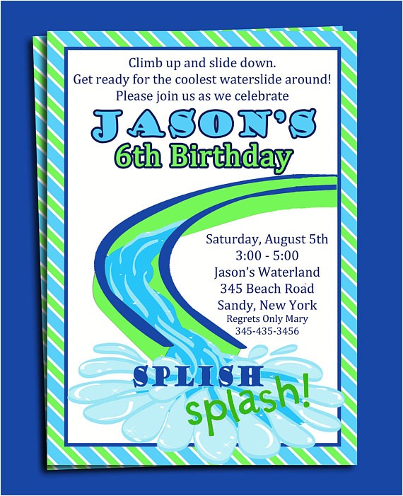 Water Slide Party Invitations Wording Water Slide Pool Party Invitation Printable or Printed with