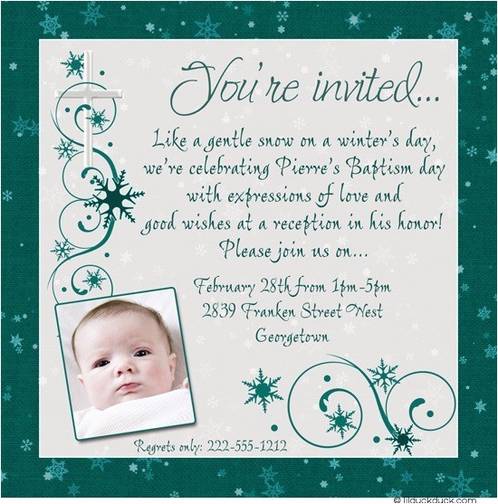 Wedding and Baptism Invitation Text Chic Winter Baptism Invitation Snowflake Cross event