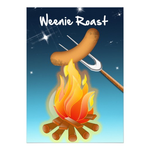 Weenie Roast Birthday Invitations Hot Dog Over Campfire Weenie Roast 5×7 Paper Invitation