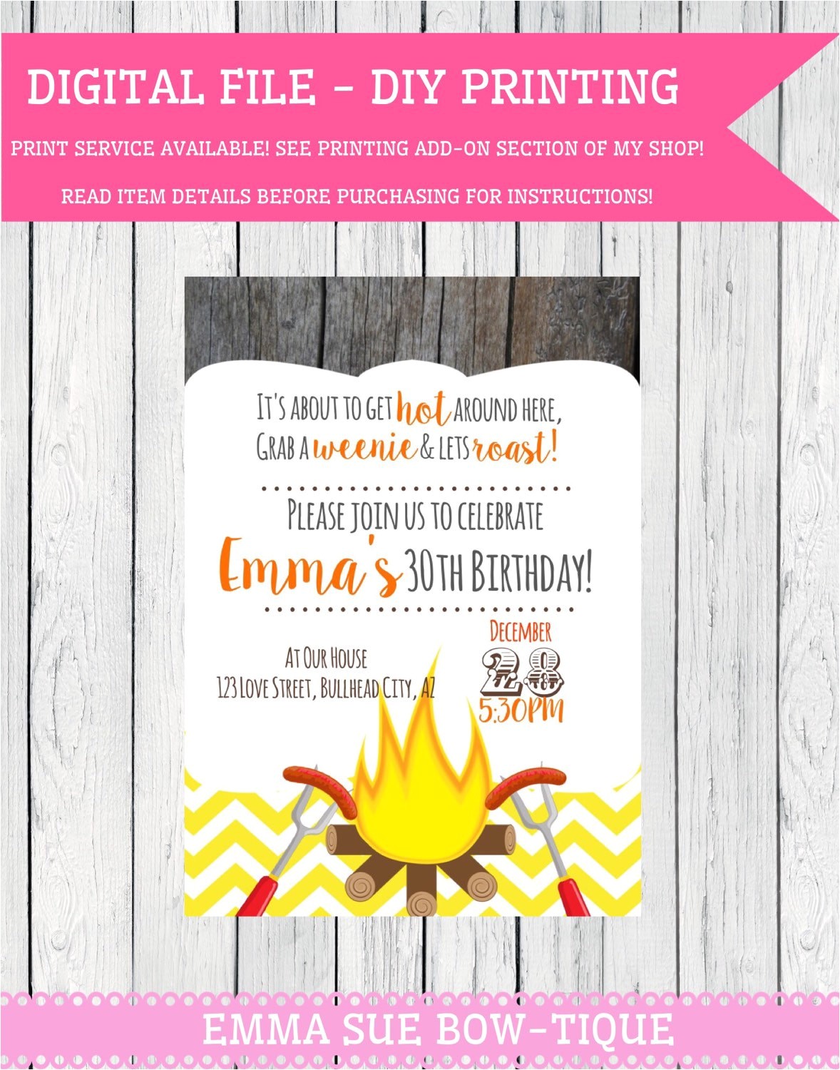 Weenie Roast Birthday Invitations Weenie Roast Personalized Birthday Invitation by