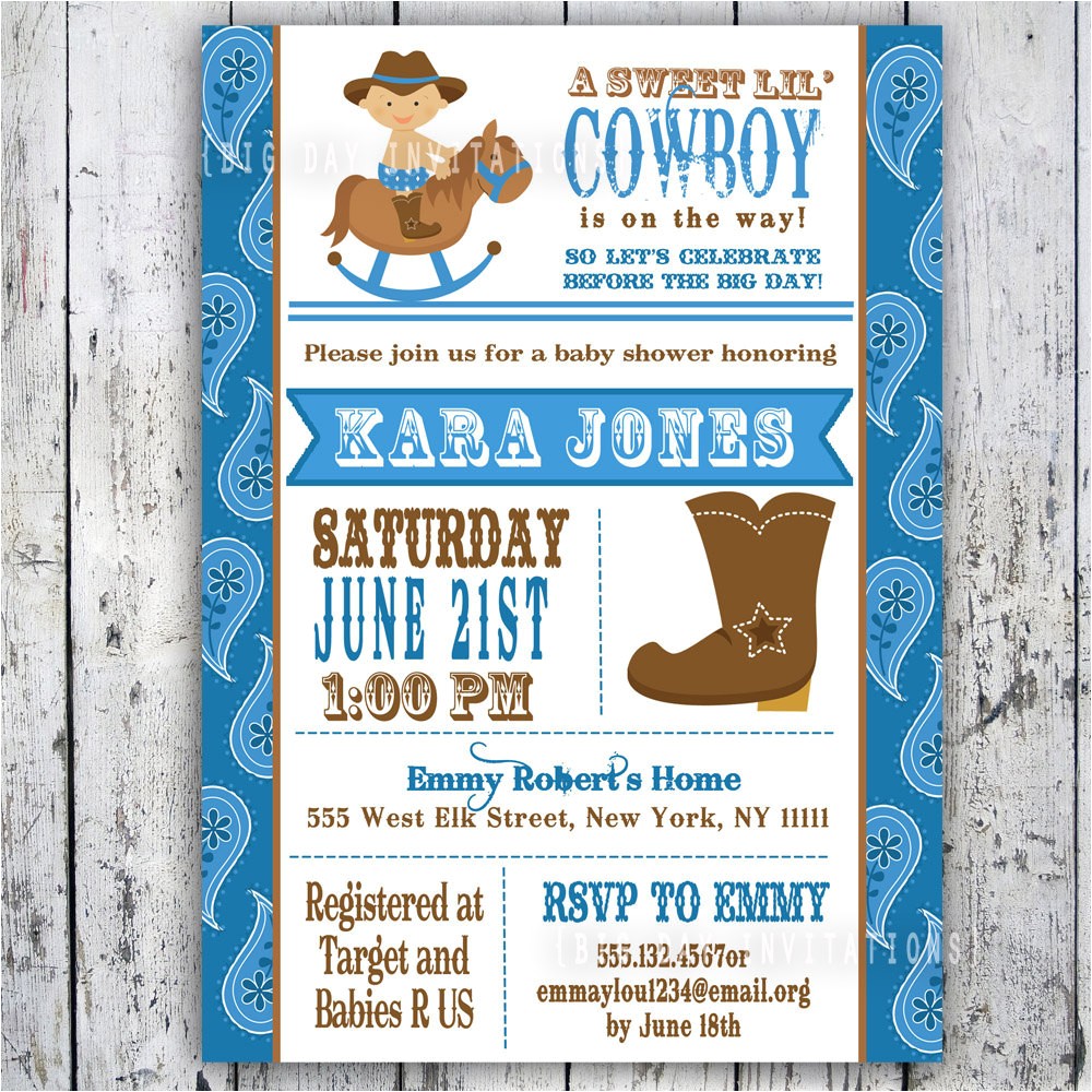 Western Baby Shower Invites Lil Cowboy Baby Shower Invitation Custom Printable