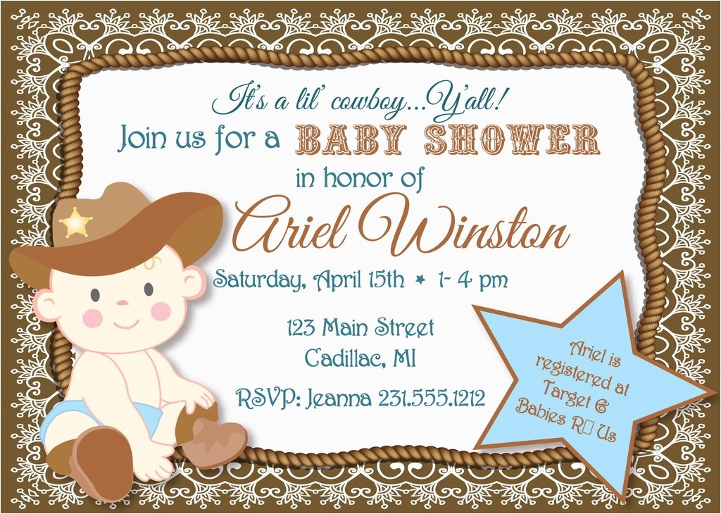 Western Baby Shower Invites Lil Cowboy Baby Shower Invitation Sbgb90