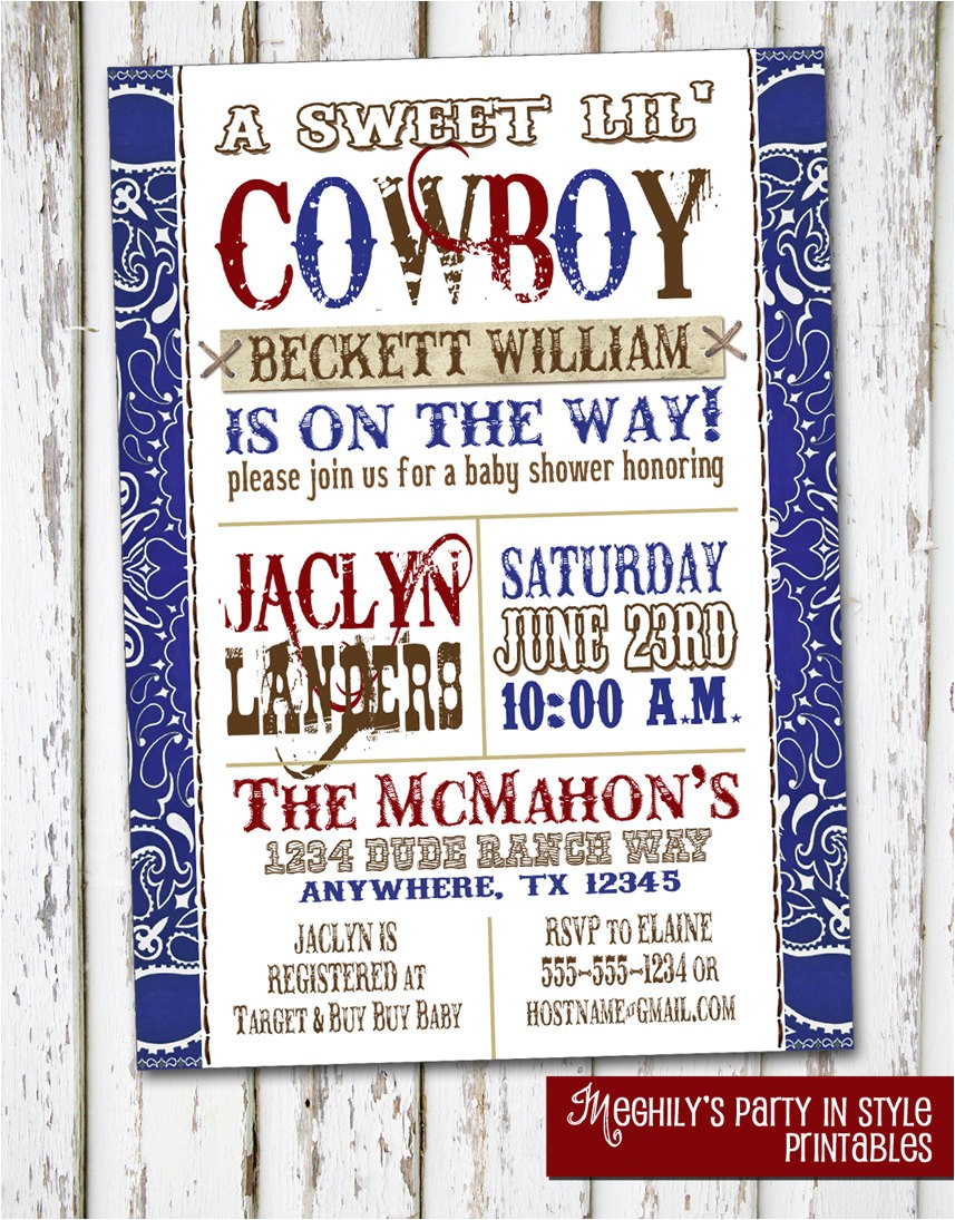 Western Baby Shower Invites Western Boy Baby Shower Invitation Red Blue