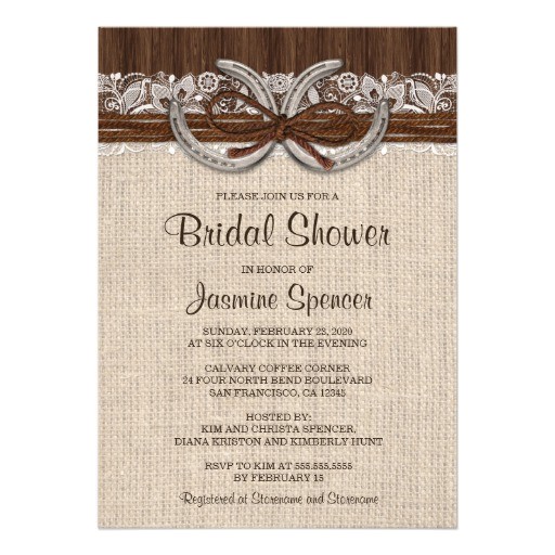 Western themed Bridal Shower Invitations Country Western Horseshoe Bridal Shower Invitation