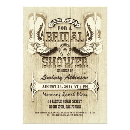 Western themed Bridal Shower Invitations Cowboy Shoes Western Bridal Shower Invitations