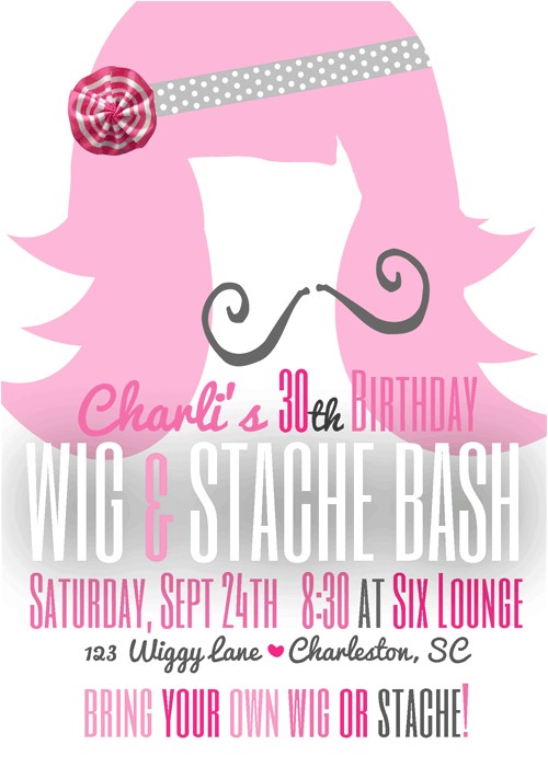Wig and Mustache Party Invitations Wig and Mustache Bash Wig and Stache Party Invite From
