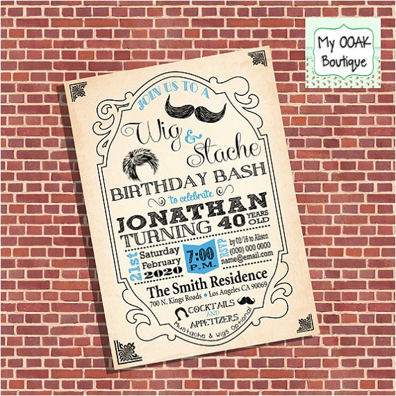 Wig and Mustache Party Invitations Wig and Mustache Birthday Invitation Wig & Stache Party Bash