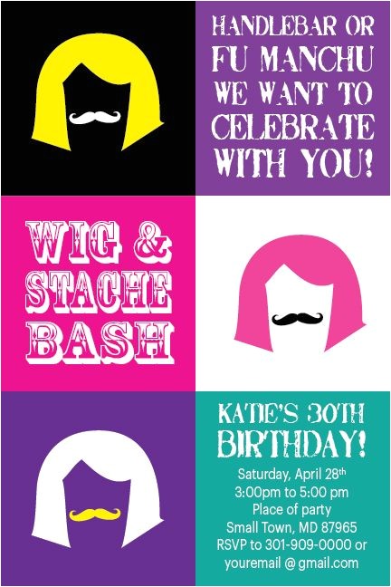 Wig Party Invitations Details About Wig and Stache Bash Mustache Printable Adult