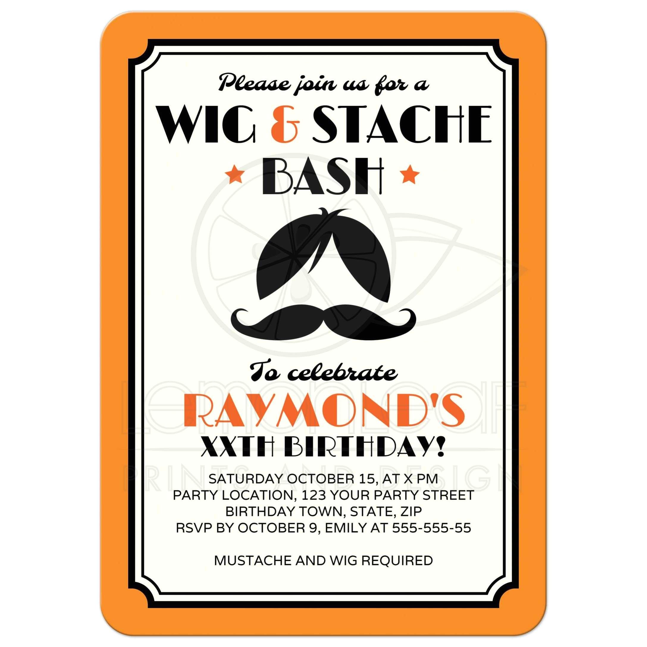 Wig Party Invitations Retro Wig and Mustache Bash Birthday Party Invitation