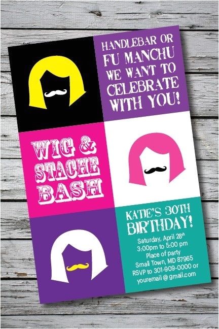 Wig Party Invitations Wig and Stache Bash Mustache Printable Adult Birthday