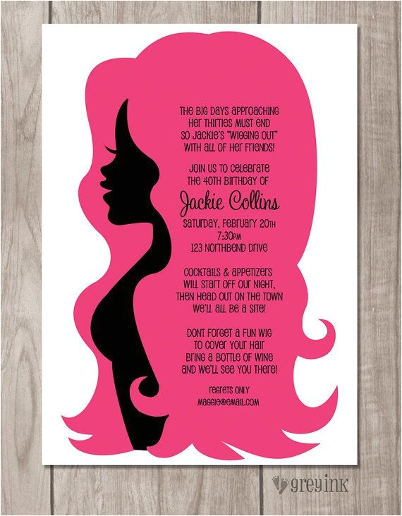 Wig Party Invitations Wig Out 40th Birthday Party Birthday Invite Digital by