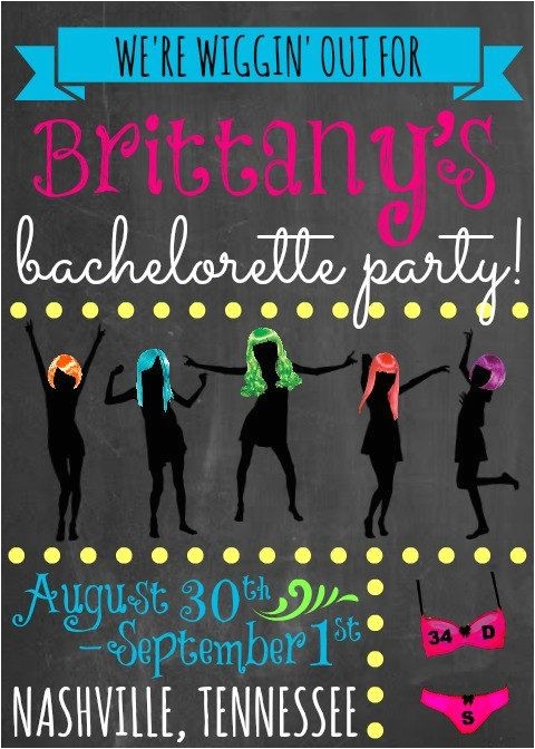 Wig themed Party Invitations Custom Neon Wigging Out themed Bachelorette Party by