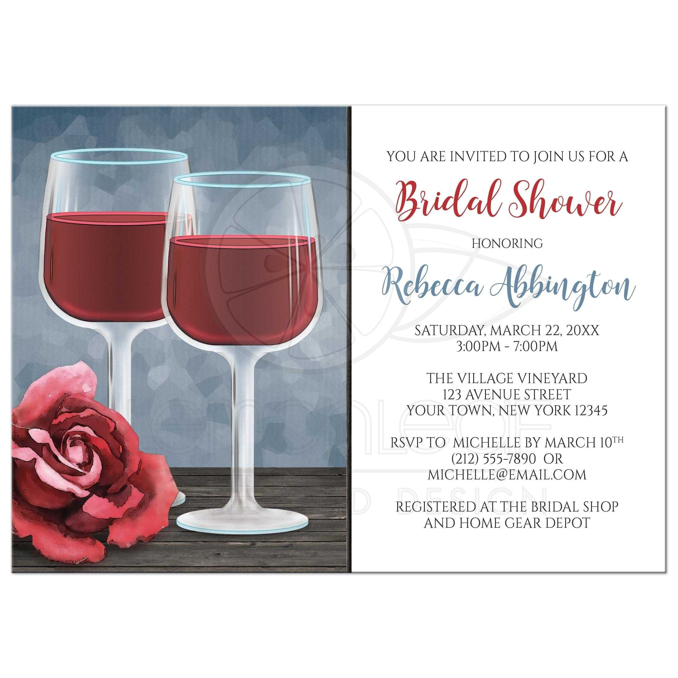 Wine Glass Bridal Shower Invitations Bridal Shower Invitations Red Wine Glasses Floral Rose