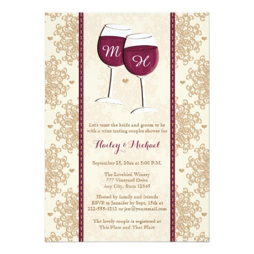 Wine Glass Bridal Shower Invitations Monogrammed Wine Glasses Couples Wedding Shower 5" X 7