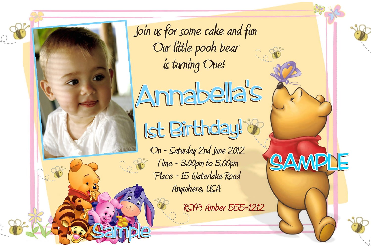 Winnie the Pooh Invites 1st Birthday Winnie the Pooh Birthday Invitations Printable Card