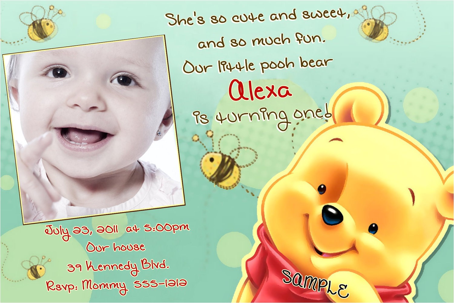 Winnie the Pooh Invites 1st Birthday Winnie the Pooh Birthday Invitations Printable Card