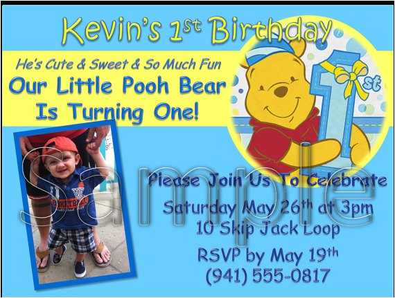 Winnie the Pooh Invites 1st Birthday Winnie the Pooh Custom Birthday Invitation