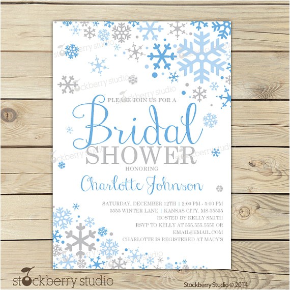 Winter themed Bridal Shower Invitations Winter Bridal Shower Invitation Printable Blue and Grey
