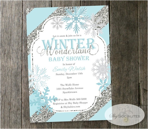 Winter Wonderland Baby Shower Invitation Wording Winter Wonderland Baby Shower Invitation Snowflakes Blue