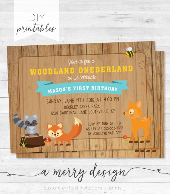 Woodland Onederland Birthday Invitations Rustic Woodland One Derland Birthday Party Invitation
