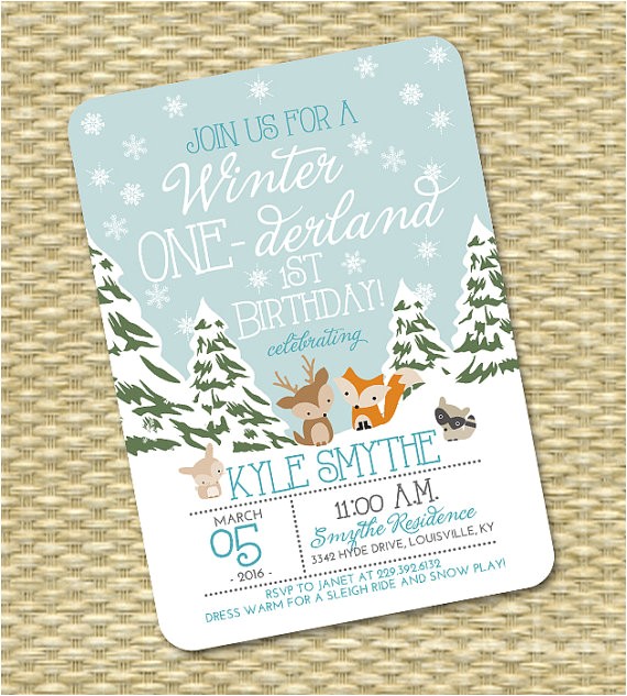 Woodland Onederland Birthday Invitations Winter Onederland 1st Birthday Invitation First Birthday