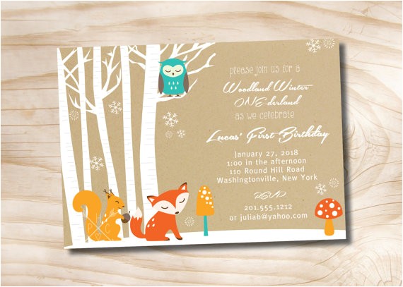 Woodland Onederland Birthday Invitations Woodland Winter One Derland Birthday Party Invitation