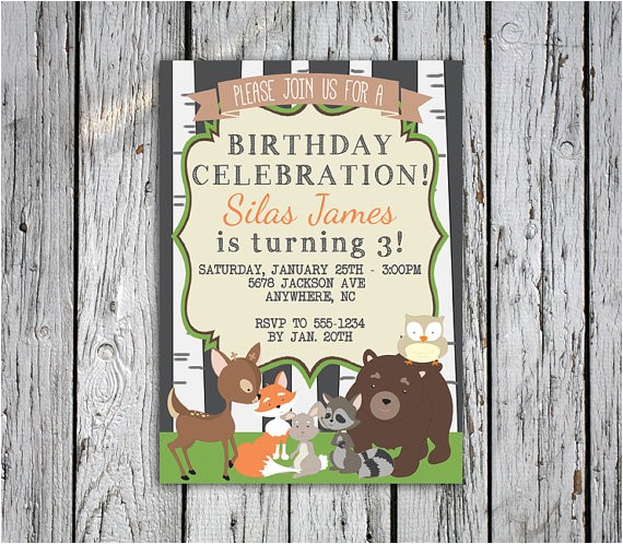 Woodland themed Birthday Invitations Woodland Animals Birthday Invitation Animal themed Birthday