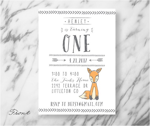 Woodland themed First Birthday Invitations Animal Birthday Invitation Woodland Creature Woodsy