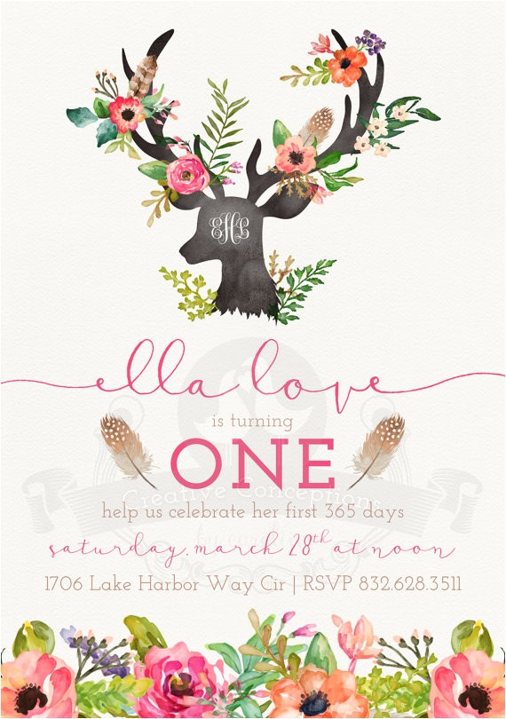 Woodland themed First Birthday Invitations Boho Woodland First Birthday Party Invitation by Ccbyc On Etsy