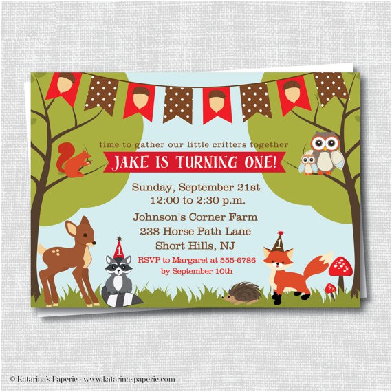 Woodland themed First Birthday Invitations Woodland Animals Birthday Invitation Woodland by