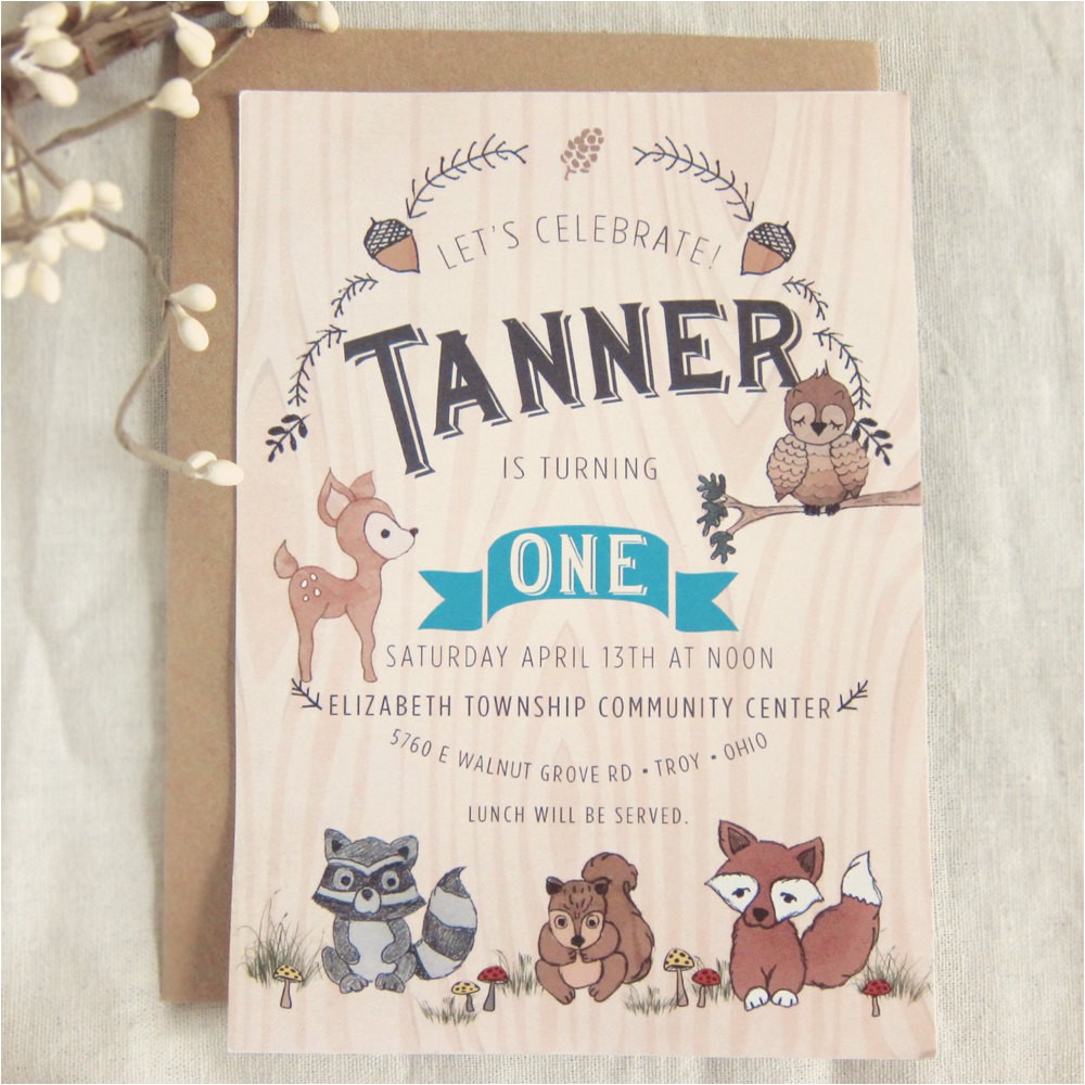 Woodland themed First Birthday Invitations Woodland Creatures Invitation First Birthday Woodland