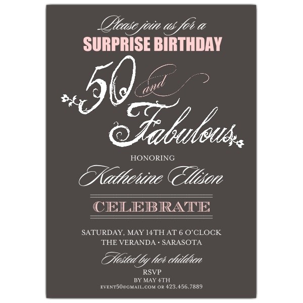 Wording for A Surprise Party Invitation Fabulous Script 50th Birthday Invitations Paperstyle