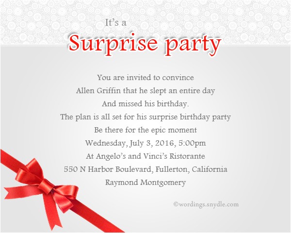 Wording for A Surprise Party Invitation Surprise Birthday Party Invitation Wording Wordings and